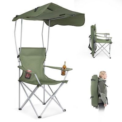 VINGLI Portable Folding Camping Chair with Canopy Green