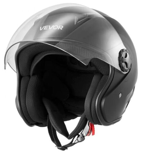 VEVOR 3/4 Open Face Motorcycle Helmet with Clear Visor, Detachable Liner, Matte Black, L