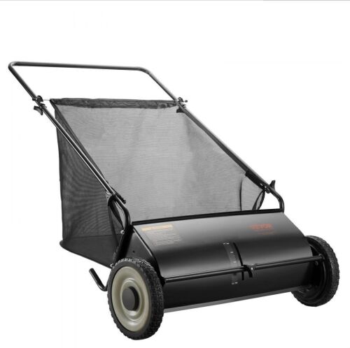 VEVOR 26-inch Push Lawn Sweeper, Leaf & Grass Collector, 7 cu. ft. Mesh Collection Hopper Bag, 4 Spinning Brushes