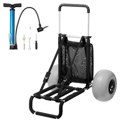 VEVOR Beach Dolly with Big Wheels for Sand, 29.9" x 15.4" Cargo Deck, w/ 12" Balloon Wheels, 165LBS Loading Capacity Folding Sand Cart & 27" to 44.7" Adjustable Height