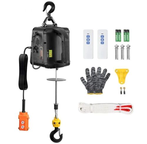 VEVOR 3-in-1 Electric Hoist Winch, 1100lbs 1500W, 110V/120V 22.9 ft Lifting Height, 13 ft/min with Manual, Wired and Wireless Remote Control, Overload Protection