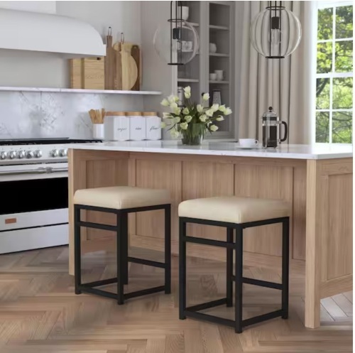 Homepop Open Back 24 in. Light Tan Woven Backless Metal Bar Stool Counter Stool with Polyester Seat 1-Stool