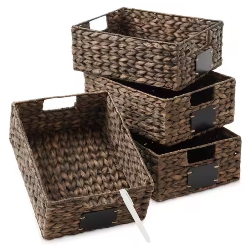Casafield Brown Espresso 10 in. x 13 in. x 5 in. Wicker Water Hyacinth Decorative Baskets Pantry Storage Bins (Set of 4)