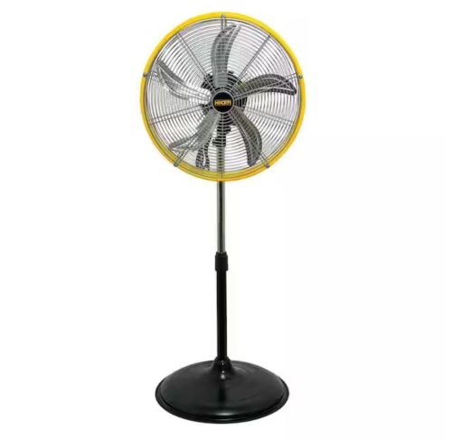 WOCK HICFM 20 in. Yellow Pedestal Fan, 5000 CFM, 1/5 HP Motor, Oscillating, 3-Speed for Commercial, Industrial - UL Listed