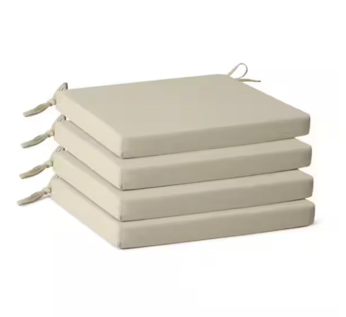 Westin Outdoor FadingFree (Set of 4) Outdoor Dining Square Patio Chair Seat Cushions with Ties, 20 in. x 20 in. x 2 in., Beige
