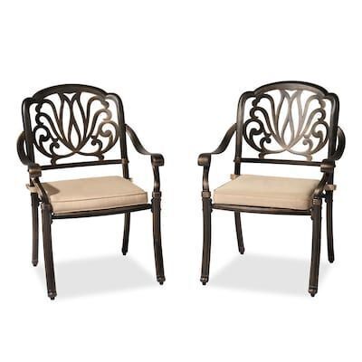 Metal Stackable Patio Dining Armchair with Cushion, Set of 2