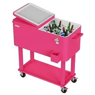 VINGLI 80QT Rolling Ice Chest with Shelf Pink