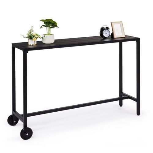 55" Outdoor Iron Patio Bar Height Counter Table with Wheels