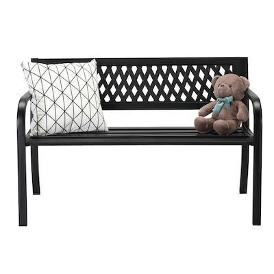VINGLI 47-in W Weather Resistant Garden Patio Bench with PVC Mesh Backrest Slatted Seat Black
