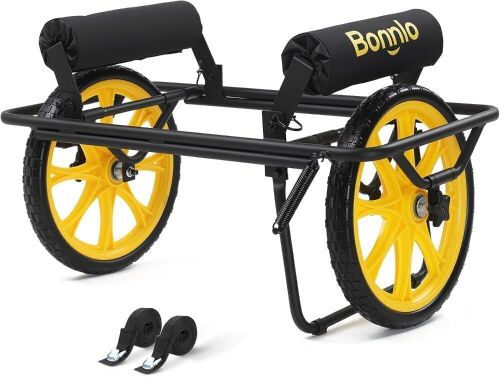 Bonnlo Canoe Kayak Cart, All-Terrain Trolley Carrier with 15" Large Solid Wheels, 330lbs Heavy Duty, 8.66"-19.69"