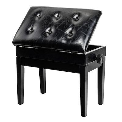 VINGLI 13.5W Adjustable Wooden Piano Bench Stool with PU Leather Padded Seat and Music Storage Compartment Black