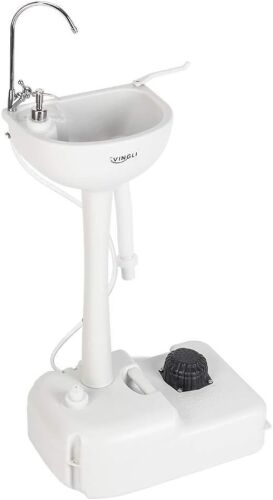 Rolling Hand Wash Basin Stand with Towel Holder & Soap Dispenser