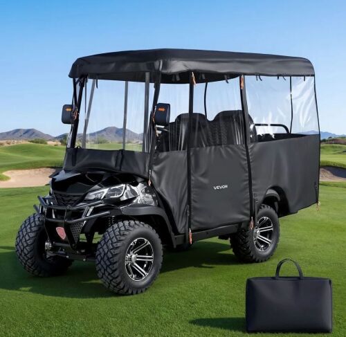 VEVOR Golf Cart Cover, Visible Full-Enclosure 2+2/4 Passenger Golf Cart, 420D Waterproof Oxford Fabric Club Car Cover Fits Most Carts Club Car, Yamaha, EZGO, Honda, PVC Coating & Windproof Hook Design