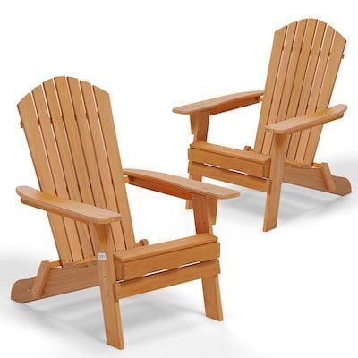 VINGLI 2-pcs Wooden Natural Folding Adirondack Chair