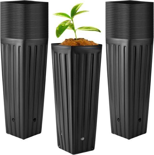 100 Pcs Plastic Deep Plant Nursery Pots, 11.8" x 3.9"