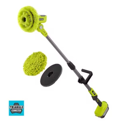 Ryobi ONE+ 18V Cordless Telescoping Power Scrubber (Tool Only) with 6 in. Knit Microfiber Kit