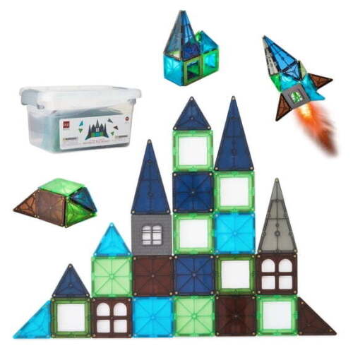 32-Piece Kids Magnetic Tiles Set, Educational Building STEM Toy w/ Case - Earth Tone