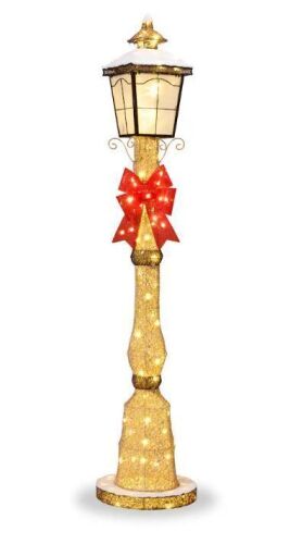 Large Outdoor Christmas Lamppost Decoration, 6ft Tall with Lighted Bow, 100 LEDs