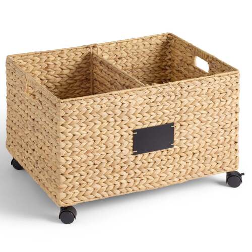 Rolling Pantry Storage Basket Organizer W/ Chalkboard Label, Handles, Removable Divider
