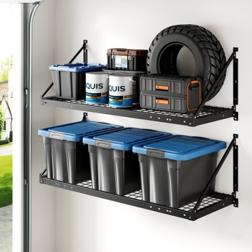 2-Pack 2x4ft Heavy Duty Garage Storage Wall Shelving with Brace Guardrail