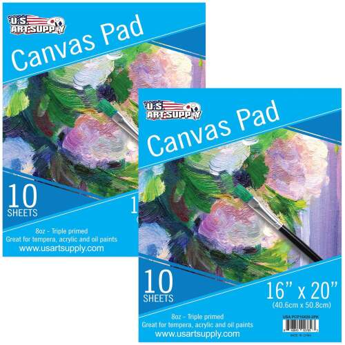 16" x 20" 10-Sheet 8-Ounce Triple Primed Acid-Free Canvas Paper Pad (Pack of 2 Pads), Canvas Paper for Acrylic Painting