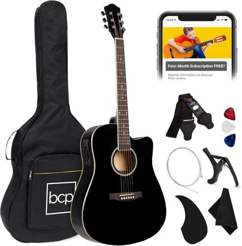 41in Full Size Acoustic Electric Cutaway Guitar Set w/Capo, E-Tuner, Gig Bag, Strap, Picks