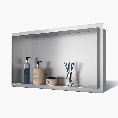 Stainless Steel Shower Niche 24" X 12" Brushed No Tile Needed Niche Shower for Bathroom Storage Recessed Wall Niches Bathroom Shelf Flush Mounted Installation