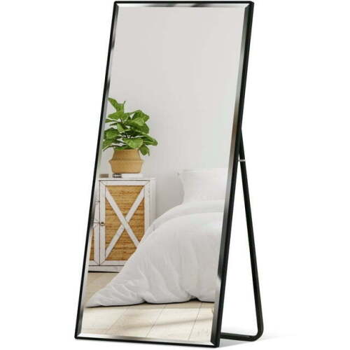 65x22in Full Length Mirror, Rectangular Beveled Wall Hanging & Leaning Floor Mirror