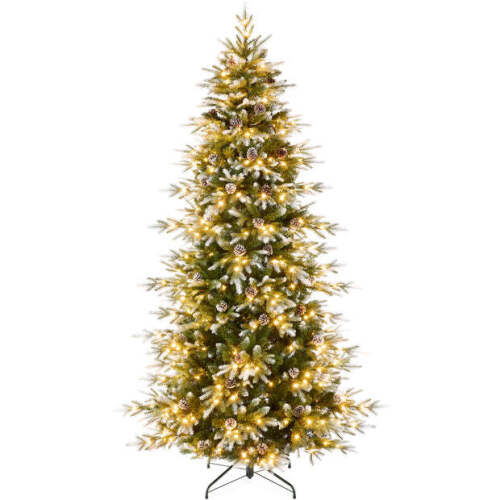7.5ft Pre-Lit Artificial Flocked Slim Aspen Noble Fir Christmas Tree w/ Stand