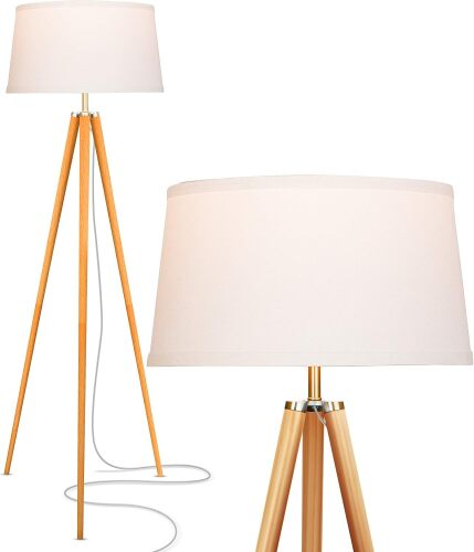 Brightech Emma LED Floor Lamp, Tall Lamp with Wood Legs, Mid-Century Modern Standing Lamp for Bedroom Reading, Tripod Lamp for Living Rooms & Offices, Great Living Room Decor
