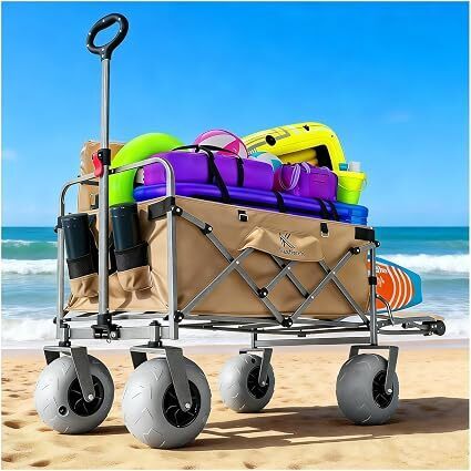 Beach Wagon with Big Wheels for Sand – 10" Balloon Tires & 450lb Heavy Duty Foldable Cart | Removable All-Terrain Design for Camping, Garden, Beach & Groceries