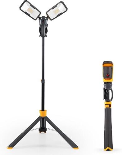 LUTEC 6290Max 11000 Lumen 92W Dimmable LED Work Light with Telescoping Tripod, Adjustable Color Temperature Dual-Head Work Light with Stand and 8 Ft 3-Prong Power Cord