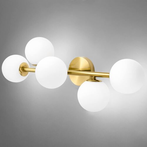 Bathroom Vanity Lights, 5-Light Bathroom Light Fixtures, Mid Century Modern Brass Bathroom Light Ceiling Light, Wall Sconces Semi-Flush Mount Light Fixture