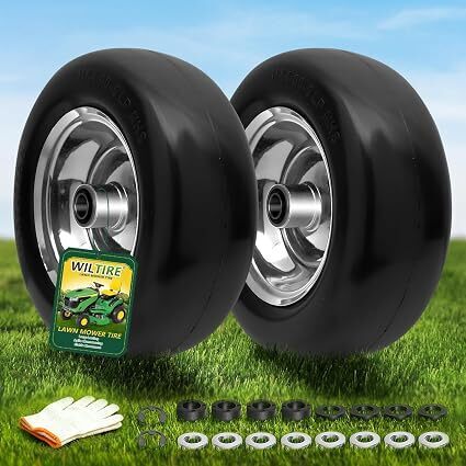 11x4.00-5 Flat Free Lawn Mower Tires (2 Pack) - Solid Rubber Zero Turn Front Wheels, 350 lbs Capacity, Universal Fit with 3/4" 5/8" 1/2" Bearings