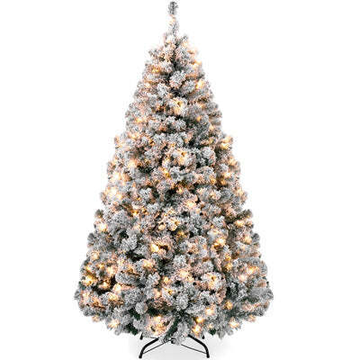 Pre-Lit Snow Flocked Artificial Pine Christmas Tree w/ Warm White Lights 6ft