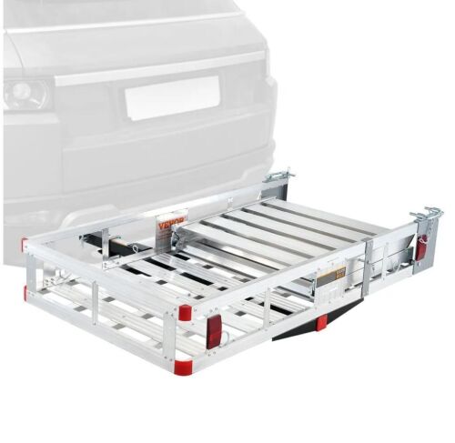 VEVOR 48.03" x 27.87" Aluminum Hitch Cargo Rack with Folding Ramp, Stabilizer and Straps, 500LBS Mobility Scooter Carrier Fit 2" Hitch Receiver