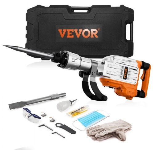 VEVOR 3500W Demolition Jack Hammer, 1900 BPM, 2pcs Chisel with Gloves & 360°C Swiveling Front Handle - Damaged Case
