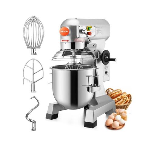 VEVOR Commercial Food Mixer 15Qt 600W 3 Speeds Adjustable 110/178/390 RPM Heavy Duty 110V with Stainless Steel Bowl Dough Hooks Whisk Beater