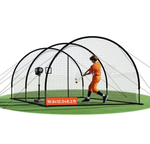 VEVOR 19.9 x 12.0 x 8.2 FT Freestanding Portable Baseball Batting Cage, 30-Ply Knotted HDPE & Pitching Machine Opening