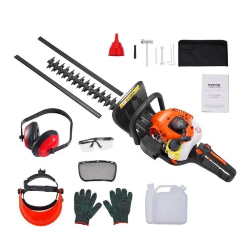 VEVOR 23.2-inch 26CC 2 Cycle Gas Powered Handheld Hedge Trimmer with Dual Sided Dual Action Blade, 180° Adjustable Trimmer Head