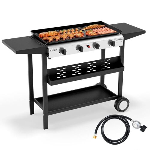 ROVSUN 4-Burner 40000 BTU Portable Rolling Propane Outdoor Griddle with Stand