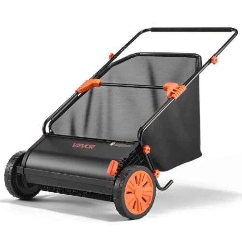 VEVOR Push Lawn Sweeper, 26 in Leaf & Grass Collector with 7 cu. ft. Hopper Bag, Adjustable Brush Height & Spinning Brushes