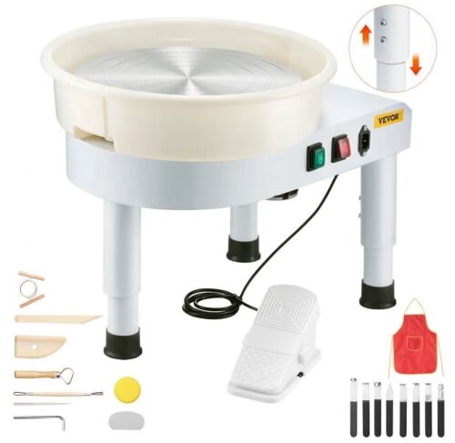 VEVOR 14 in Ceramic Wheel Forming Machine, 60-300 RPM Speed Adjustable Foot Pedal, Adjustable Lift Leg, Detachable Basin