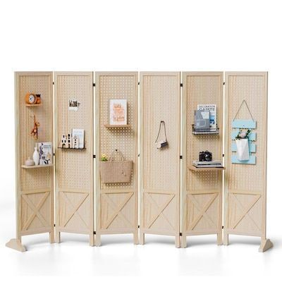 VINGLI 5 FT 6 Panel Freestanding Room Divider Pegboard with Support Feet