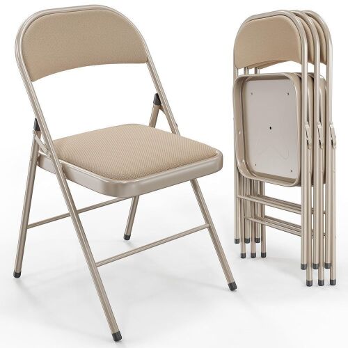 Folding Chairs with Fabric Seat Set & Back Khaki, 4 Pack