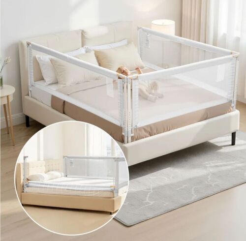 VEVOR 3 Piece Toddler Bed Rail with Reinforced Iron Pipe and Oxford Cloth for Queen Size Bed