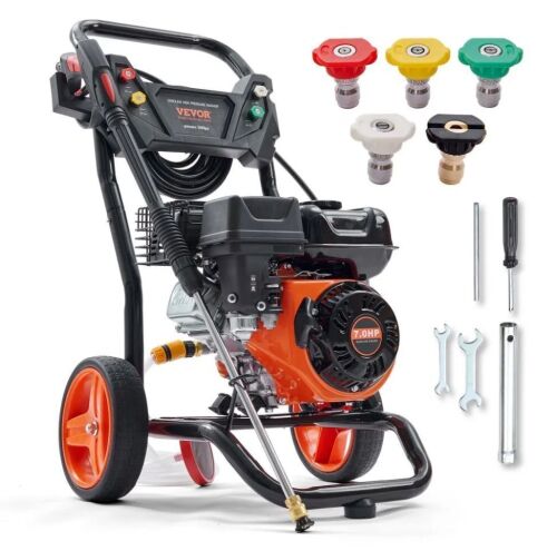 VEVOR 3400 PSI 2.6 GPM Gas Powered Pressure Washer with Aluminum Pump, Spray Gun and Extension Wand, 5 Quick Connect Nozzles