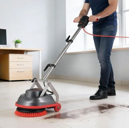 VEVOR Commercial Floor Scrubber Machine, Heavy Duty Floor Cleaner Polisher with 2 Wheels, Max 1900 RPM, 43 FT Cord, 3 Pads & 3 Brushes
