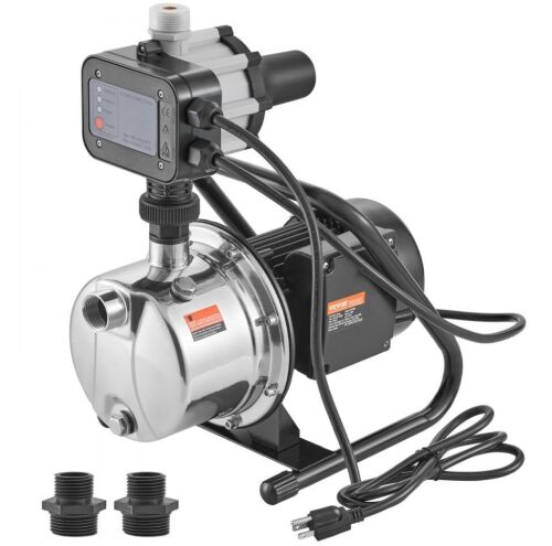VEVOR Shallow Well Pump, 1HP 115V, 1200 GPH 145 ft Head, Portable Stainless Steel Sprinkler Booster Jet Pumps with Automatic Controller
