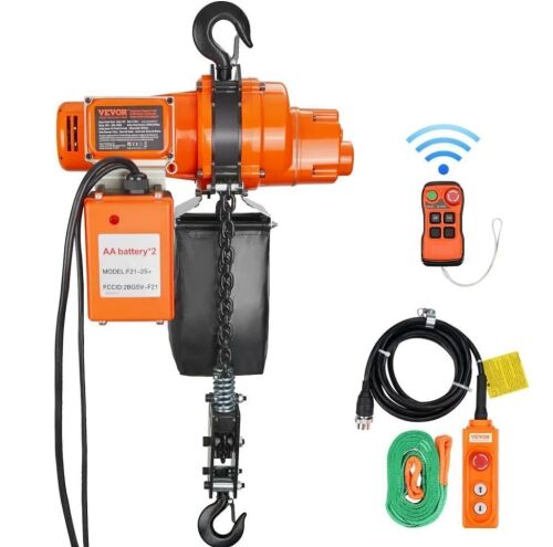 VEVOR Electric Chain Hoist, 2200 lbs Load, 20 ft Lifting Height, 6.9 ft/min Speed, 120V, Single Phase Overhead Crane with Chain, 328 ft Wireless & 15 ft Wired Remote Control